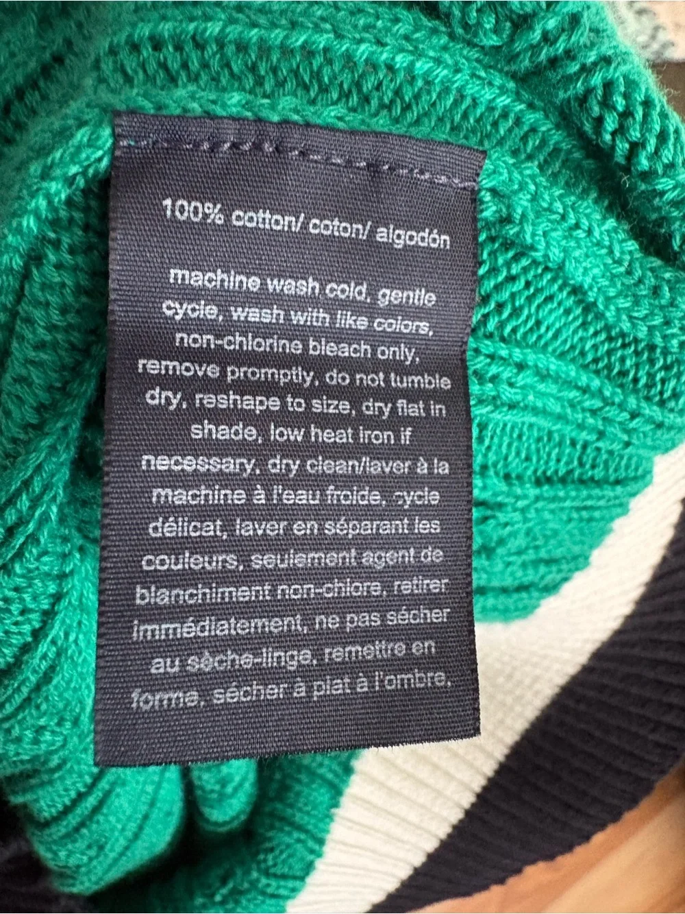 Tommy Hilfiger Green Cable Knit Crewneck Sweater with Striped Hem